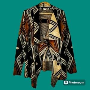 WEST 36TH Geometric Art Deco Draped Grandpa Cardigan Sweater Medium Large